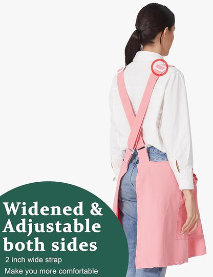 Cozy Adjustable Cross Back Aprons for Women with Pockets Cotton Linen Cooking Kitchen Baking