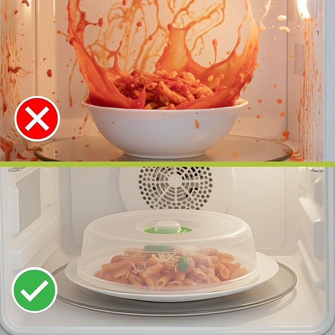 Flexzion Microwave Plate Covers Set of 5 - BPA-Free Microwave Cover with Adjustable Steam Vent, Dishwasher Safe Microwave Splatter Cover, Transparent Plastic Food Covers for Microwave Cooking - Image 4