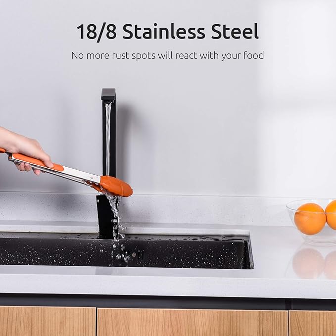 Kitchen Tongs, U-Taste 7/9/12 inches Cooking Tongs, with 600ºF High Heat-Resistant Non-Stick Silicone Tips, 18/8 Stainless Steel Handle, for Food Grill, Salad, BBQ, Frying, Serving, Pack of 3(Orange) - Image 8