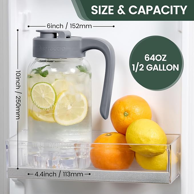 Mason Jar Pitcher - Airtight & Leakproof Glass Pitcher with Lid, Perfect for Breastmilk, Cold Brew, and Sun Tea, 2 Quart (64 oz) Mason Jar with Pour Spout Lid - Image 3