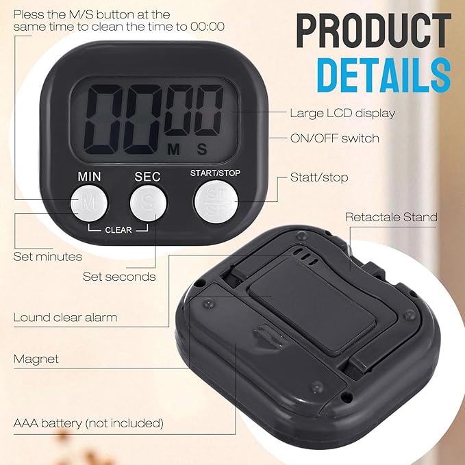 Leumoi 24 Pcs Digital Kitchen Timers Bulk Small Magnetic Timer On/Off Switch Minute Second Count up Countdown Loud Alarm for Classroom Cooking Baking(Black) - Image 3