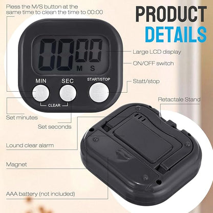 Leumoi 24 Pcs Digital Kitchen Timers Bulk Small Magnetic Timer On/Off Switch Minute Second Count up Countdown Loud Alarm for Classroom Cooking Baking(Black) - Image 3