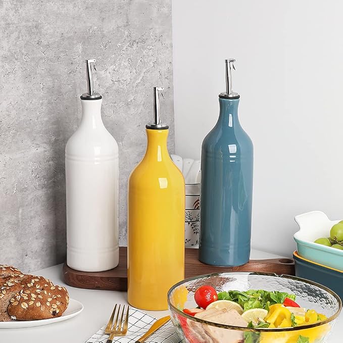 Sweejar Large Ceramic Olive Oil Dispenser Bottle, Opaque Oil Cruet Protects to Reduce Oxidation, Suitable for Storage Vinegar, Soy Sauce & Other Liquids, Pack of 1, 24 Fl Oz(Yellow) - Image 3