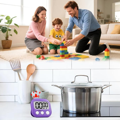 Timer for Kids Teachers Supplies Digital Kitchen Timers for Cooking Large Magnetic Classroom Timer 2Pack-Pink Purple