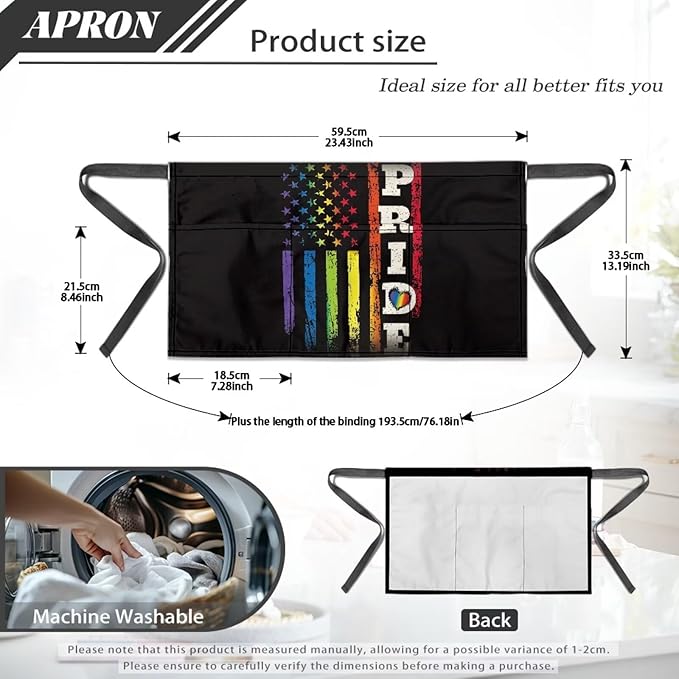 Server Apron with 3 Pockets, Waterproof Oil Waitress Waiter Half Apron for Restaurant Hotel Kitchen Cafe