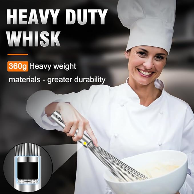 Walfos Whisk,17in Large Whisks, Heavy Duty Stainless Steel Wire Whisk Ideal For Beating Eggs, Blending Sauces, Mixing Batter. - Image 2