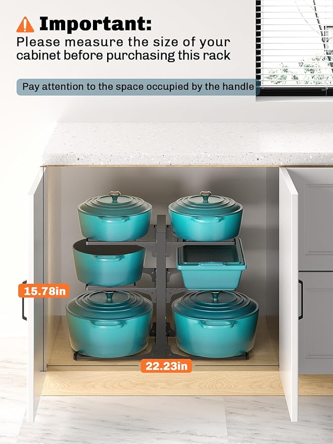 MUDEELA 6-Tier Pots and Pans Organizer under Cabinet, 13.78" Height Heavy Duty Pot and Pan Organizer Kitchen Cabinet Organization and Storage, Adjustable Pot Rack for Frying Pan, Cast Iron Skillet - Image 2