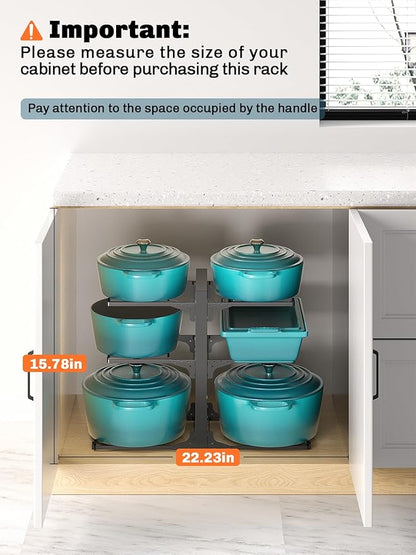 MUDEELA 6-Tier Pots and Pans Organizer under Cabinet, 13.78" Height Heavy Duty Pot and Pan Organizer Kitchen Cabinet Organization and Storage, Adjustable Pot Rack for Frying Pan, Cast Iron Skillet - Image 2