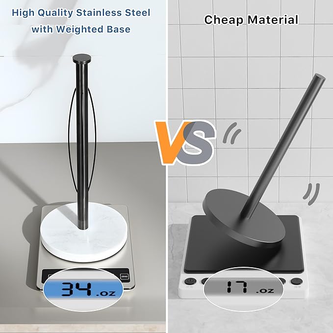 ZUNTO Standing Paper Towel Holder for Countertop, Stainless Steel Paper Towel Rack with Heavy-Duty Marble Base, Anti Slip, Paper Roll Holder for Kitchen Desktop, Simply Tear for One Hand - Image 4