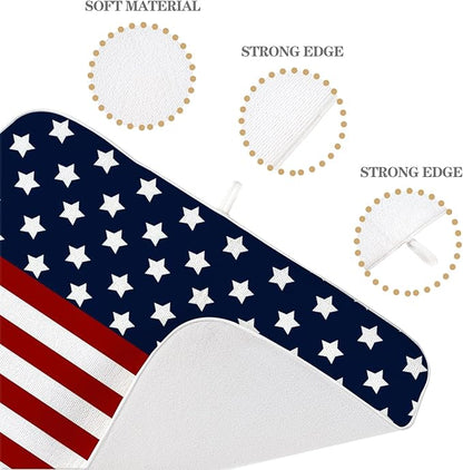 4th of July Dish Drying Mat 18x24 Inch Navy Blue Red Flag Stars Patriotic Drying Mat Independence Day Memorial Day Absorbent Dish Drying Pad Dish Rack Drainer Mats for Kitchen Dining Counter