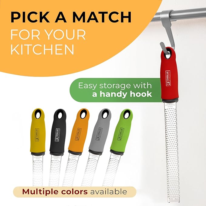 Orblue Lemon Zester & Cheese Grater - Premium Citrus Zester, Kitchen Grater for Parmesan, Chocolate, Fruits, Vegetables, Ginger, Garlic, Nutmeg - Stainless Steel Blades with Protective Cover, Red - Image 6