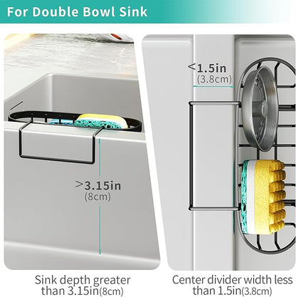 HapiRm Sponge Holder for Kitchen Sink - Rustproof Hanging Kitchen Caddy for Double-Bowl Sink, Center Divider Width Less Than 1.5in- Black - Image 2