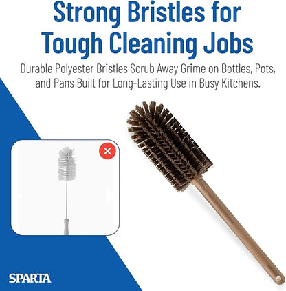 SPARTA Large Water Bottle Brush Ideal for Wide-Mouth Jars, Bottles and Tumblers, Dishwashing Tool with Handle for Home and Commercial Kitchens, Plastic, 16 Inches, Brown (Pack of 4)