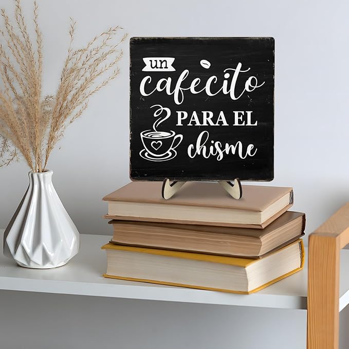 Vintage Coffee Bar Wooden Plaque Desk Sign, Farmhouse Wood Plaque Tabletop Decor for Cafe Bar Kitchen Office,Coffee Station Accessories 5.9x5.9Inch(Coffee- Black) - Image 8
