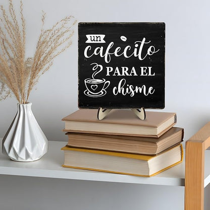 Vintage Coffee Bar Wooden Plaque Desk Sign, Farmhouse Wood Plaque Tabletop Decor for Cafe Bar Kitchen Office,Coffee Station Accessories 5.9x5.9Inch(Coffee- Black) - Image 8