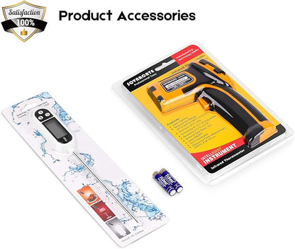 Infrared Thermometer Non-Contact Digital Laser Temperature Gun -58℉～1112℉(-50℃～600℃) Adjustable Emissivity IR Temp Gun - for Cooking, BBQ, Food, Fridge, Pizza Oven, Engine - Meat Thermometer Included