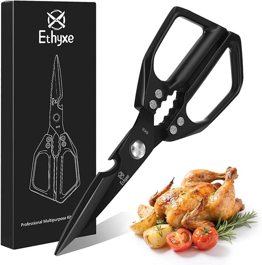 Kitchen Shears for Food - Professional Stainless Steel Japanese Kitchen Scissors for Chicken Bones, Fish, Turkey, Herbs, and Meat – Heavy Duty and Dishwasher Safe by Ethyxe