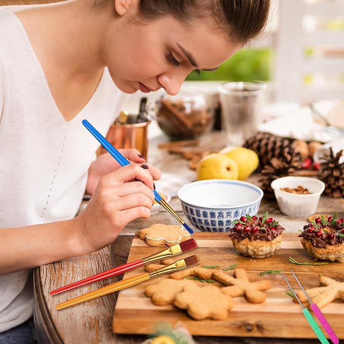 14 Pcs Cookie Decorating Tool Set, Easter Fondant Cake Decorating Brushes Include Cookie Pastry Brush Cookie Scriber Needles Sugar Stir Needles Elbow and Straight Tweezers