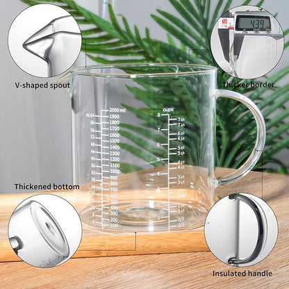 77L Glass Measuring Cup, [Insulated handle, V-Shaped Spout], High Borosilicate Glass Measuring Cup for Kitchen or Restaurant, Easy To Read, 2000 ML (2 Liter, 8 Cup) - Image 7