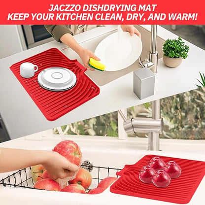 Dish Drying Mat for Kitchen Counter, with Built-in Drain Lip, Food-Grade Silicone, Easy Clean Pad for Countertop Protection, Multi-Functional Use (18x11.8, Red) - Image 7