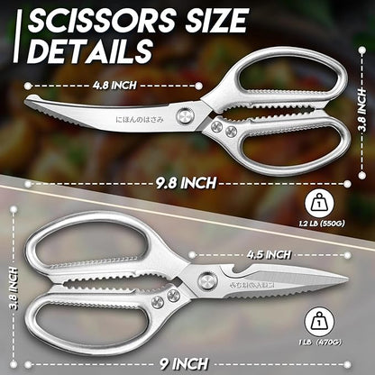 TIJERAS Kitchen Scissors Set Silver - Stainless Steel Kitchen Shears, Sharp Meat Scissors Dishwasher Safe, Heavy Duty Poultry Shears, Japanese Cooking Scissor for Food, Chicken, Gifts for Women - Image 7