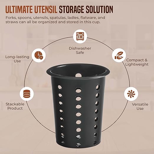 OCS Parts Perforated Utensil Drying Cups | Black | Set of 3 | Plastic Flatware Holder Cylinders for Kitchen Counter Organization - Image 5