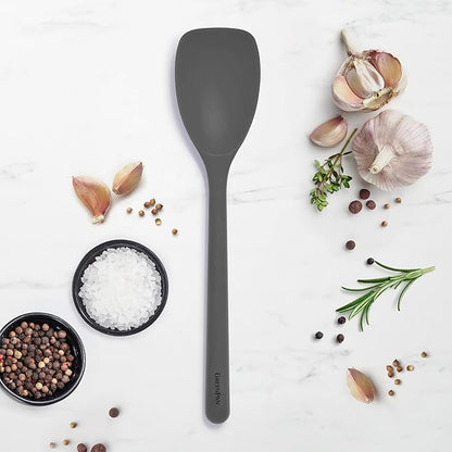 GreenPan Silicone Sauté Spoon, Mixing Stirring Serving, Cooking Kitchen Utensil, Flexible Rubber Nonstick Cookware, Rigid Steel Core, Heat-Resistant, Anti-Slip Handle, BPA-Free, Dishwasher Safe, Gray