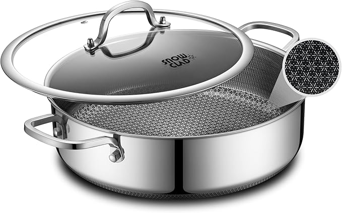 Saute Pan,Hybrid Non Stick 6.5 Quart Everyday Braiser pan,Chicken Fryer, PFOA Free Cookware,12.5 inch Deep Frying Pans with Lid,Dishwasher and Oven Safe,Works on Induction,Ceramic and Gas Cooktops by SNOWCLAD