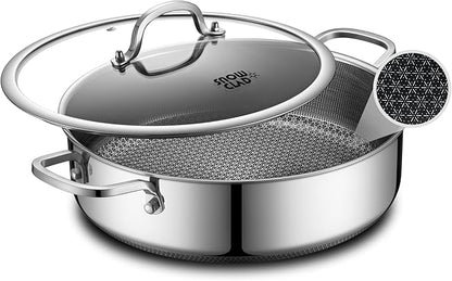Saute Pan,Hybrid Non Stick 6.5 Quart Everyday Braiser pan,Chicken Fryer, PFOA Free Cookware,12.5 inch Deep Frying Pans with Lid,Dishwasher and Oven Safe,Works on Induction,Ceramic and Gas Cooktops by SNOWCLAD