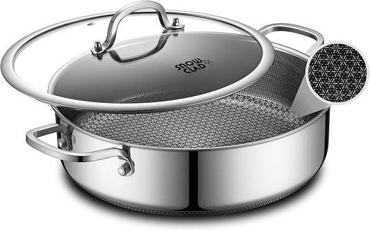 Saute Pan,Hybrid Non Stick 6.5 Quart Everyday Braiser pan,Chicken Fryer, PFOA Free Cookware,12.5 inch Deep Frying Pans with Lid,Dishwasher and Oven Safe,Works on Induction,Ceramic and Gas Cooktops by SNOWCLAD