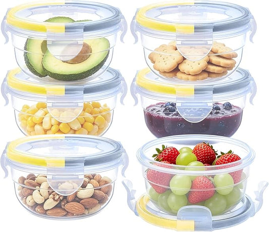 KIGI Small Plastic Bowls with Lid, Leakproof Round Food Storage Container Set for Meal Prep, Snack & Lunch, 4-Sided Locking Lid, Airtight, 10 oz / 1.25 Cup, 12 Piece Set