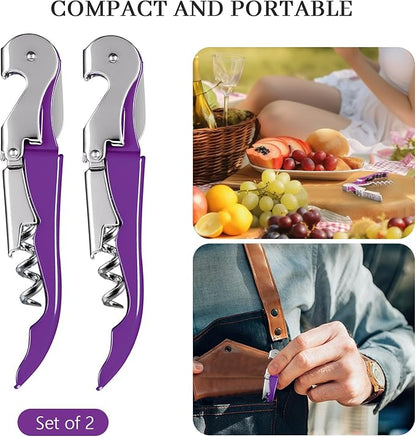 HYZ 2-Pack Wine Opener Waiter Corkscrew, Professional Wine Key for Servers, Bartender with Foil Cutter, Manual Wine Bottle Opener Double Hinged (Dark Purple) - Image 7