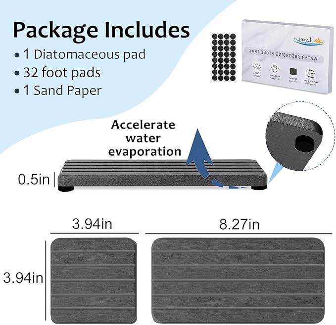 3PCS Stone Drying Tray, Stone Soap Tray, Water Absorbing Stones Trays for Sink, Fast Dry Diatomite Stones Sink Mat, Used for Hand Soap,Sponge,Toothbrush Holder in Bathroom Counter and Kitchen Sinks - Image 4