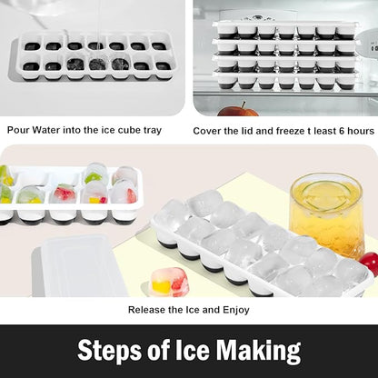 DclobTop Ice Cube Trays with Lid and Bin, Ice Trays for Freezer - Easy to Release Silicone Mold, Stackable Reusable Plastic Molds for Cocktails, Whiskey, Drinks and Iced Coffee, BPA-Free - Image 4