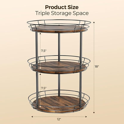 LAMU 12'' Lazy Susan Turntable Organizer, 3 Tier Round Rotating Spice Rack Organization for Kitchen Cabinet and Countertop, Wooden Lazy Susan for Table Top, Pantry, Bathroom, Vanity, Home Decor - Image 6