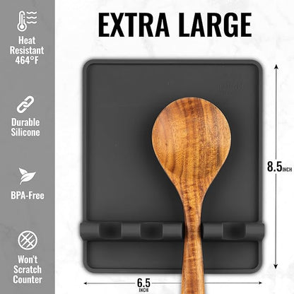 Zulay Kitchen Extra Large Silicone Utensil Rest with Drip Pad for Multiple Utensils - BPA-Free Heat-Resistant Spoon Rest & Spoon Holder for Stove Top - Kitchen Utensil Holder for Spoon - Black - Image 3