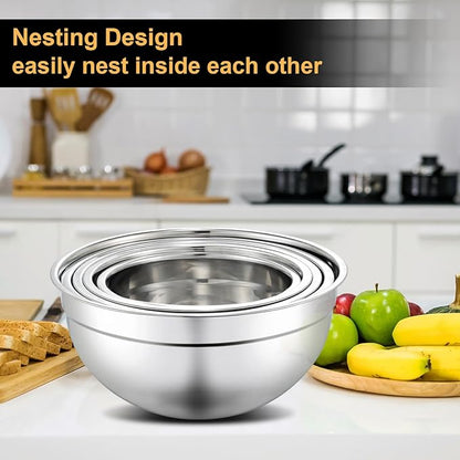 hunnycook 5 Piece Mixing Bowl Set - Mixing Bowls with Lid, Stainless Steel Mixing Bowls for Baking, Size 1.5, 2.1, 3.5, 4, 4.5QT, Baking Bowl for Food Preparation, Mixing and Serving Foods - Image 4