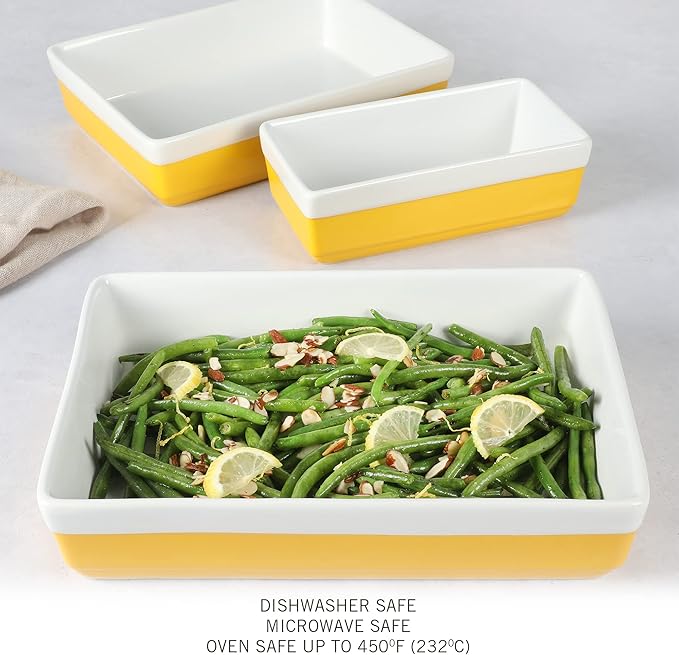 MARTHA STEWART 3-Piece Oven to Table Stoneware Bakeware Set – Baking Dish & Casserole Set – Yellow – Durable Oven-Safe Bakeware for Baking and Serving - Image 5