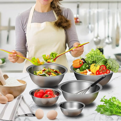 Mixing Bowl Set of 5, Stainless Steel Mixing Bowls, Nesting Whisking Bowl Set for Cooking, Baking, Serving, Food/Salad Prep - Image 5