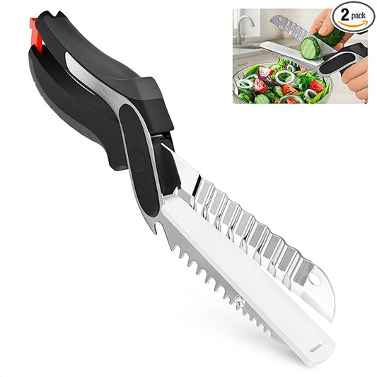 Cutting Board Scissors for Food – 6-in-1 Kitchen Shears with Ribbed Blade, Automatic Spring & Safety Lock, Dishwasher Safe – Cheese Scissors for Easy Slicing of Meat, Fish, Veggies, Fruits & Bread