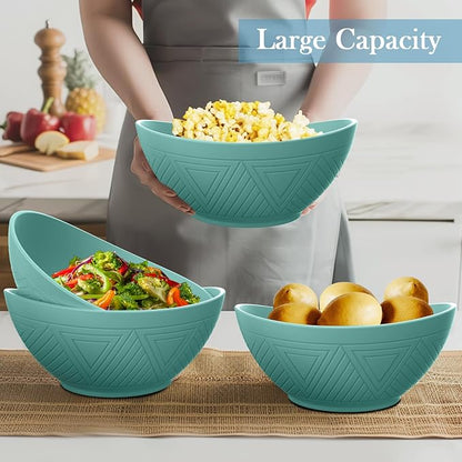 Large Salad Bowls 65 OZ - Wheat Straw Bowl Unbreakable Large Capacity Serving Bowl for Chips, Popcorn, Microwave & Dishwasher Safe Kitchen Bowls for Camping, Party, Big Cereal Bowl (Green)