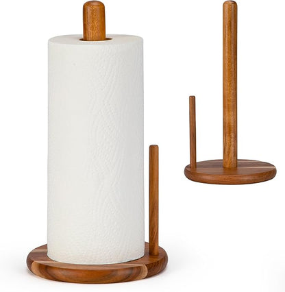Acacia Wood Paper Towel Holder Countertop, Wooden Paper Towel Holder Thicken Base for Kitchen, Easy to Assemble, Sturdy, Durable, Natural Wood Color by E-ROOMTREND