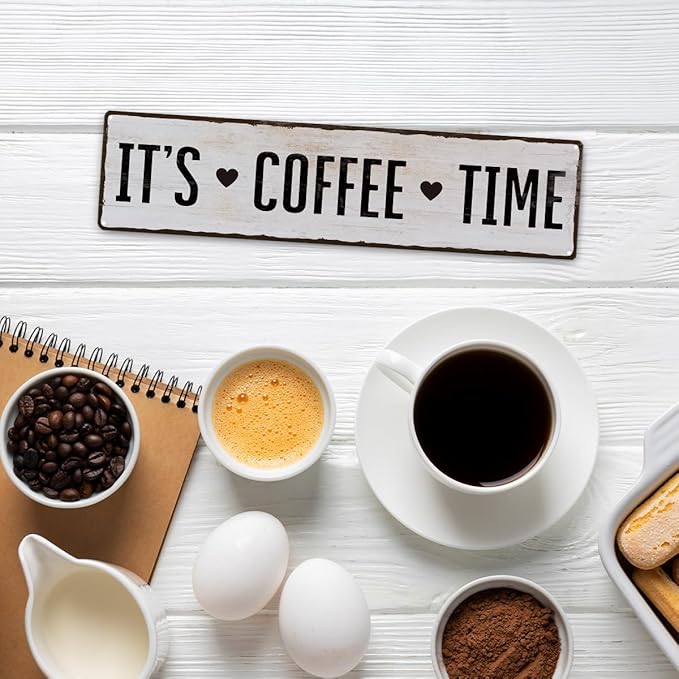 Coffee Metal Tin Sign, It's Coffee Time Sign, Home Kitchen Wall Decor, Farmhouse Decorations for Cafe, Coffees Station Decors, Decorative Metal Wall Signs 15.8x4 Inches - Image 5
