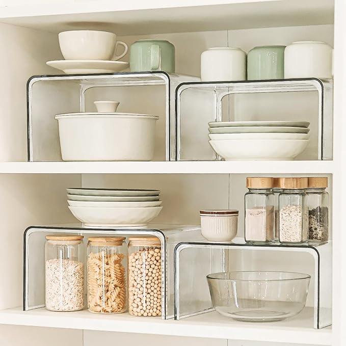 Clear Spice Rack Shelves, Pantry Organizers and Storage Set of 4, Display Shelf Organizer, Room Bathroom Desk Shelf Countertop Organization and Storage, Ideal for Kitchen Cabinet Organizer Shelf - Image 2
