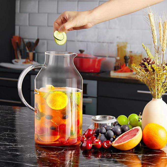 Bivvclaz 3 Liter 101 oz Glass Pitcher with Lid and Handle, Water Pitcher for Fridge, Glass Carafe for Hot/Cold Water, Large Iced Tea Jug for Coffee, Juice and Homemade Beverage - Image 8