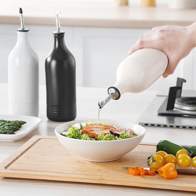 vancasso 20 Oz Ceramic Olive Oil Dispenser Bottle, Bottle Dispenser with Spout and Funnel for Kitchen,Suitable for Oil, Vinegar, Coffee Syrups & Other Liquids，Cream - Image 6