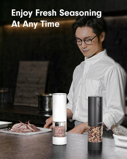 Upgraded Larger Capacity Electric Salt and Pepper Grinder Set Rechargeable with LED lights, Stainless Steel Automatic Pepper and Salt Grinder Refillable with 5 Adjustable Coarseness Black - White - Image 8