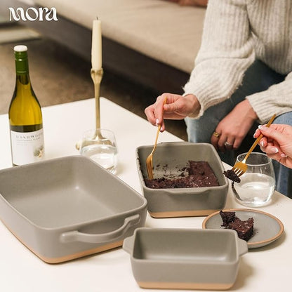 Mora Ceramic Set of 2 Baking Dishes For Casserole, Banana Bread, Brownies, Broiling, Roasting, and Baking. 7x11 in and Loaf Pans - Porcelain Serving Bakeware from Oven to Table. Freezer Safe - Peppercorn - Image 6