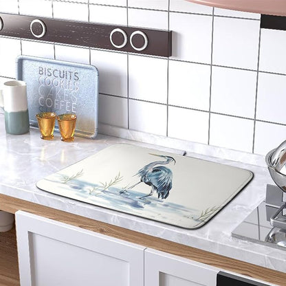 Summer Dish Drying Mat Blue White Heron Beach Absorbent Microfiber Drying Mats for Kitchen Counter Coastal Nautical Birds Dishes Drainer Mat 16x18 Inch - Image 5