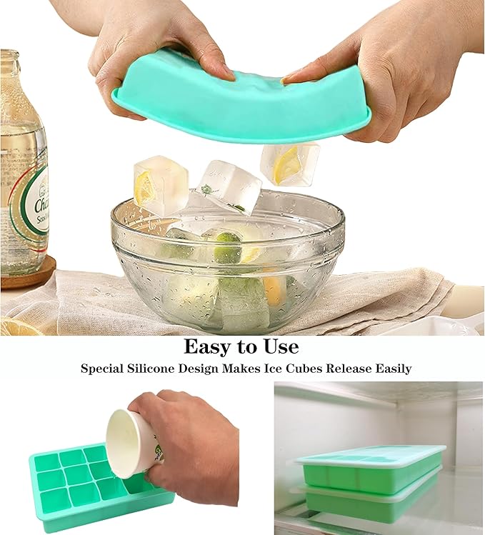 2 Pack Silicone Ice Cube Trays, Easy Release Flexible-15 Cubes Ice Cube Molds,Silicone Ice Cube Molds with Removable Lids for Cocktail, Whiskey, Baby Food, Chocolate-Reusable (Mint Green) - Image 4